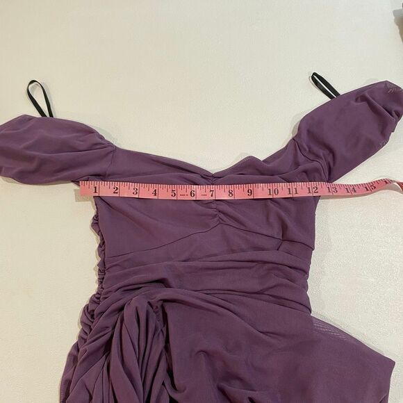 Windsor Purple Ruched Puff Sleeve Bodycon Dress Women’s Size S Off Shoulder - Picture 4 of 5